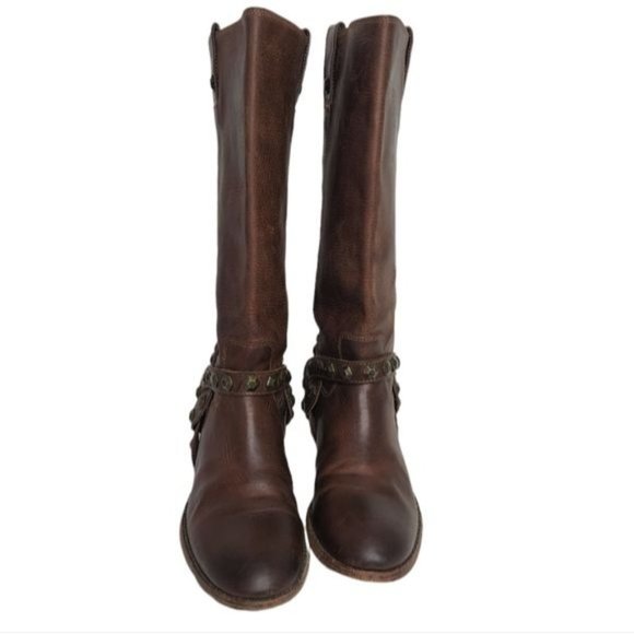 FRYE Melissa Brown Stud Leather Moto Riding Boots - Picture 2 of 12
